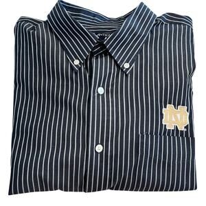 Antigua Notre Dame Navy Blue Striped Shirt Long Sleeve Button Down Collared Logo
